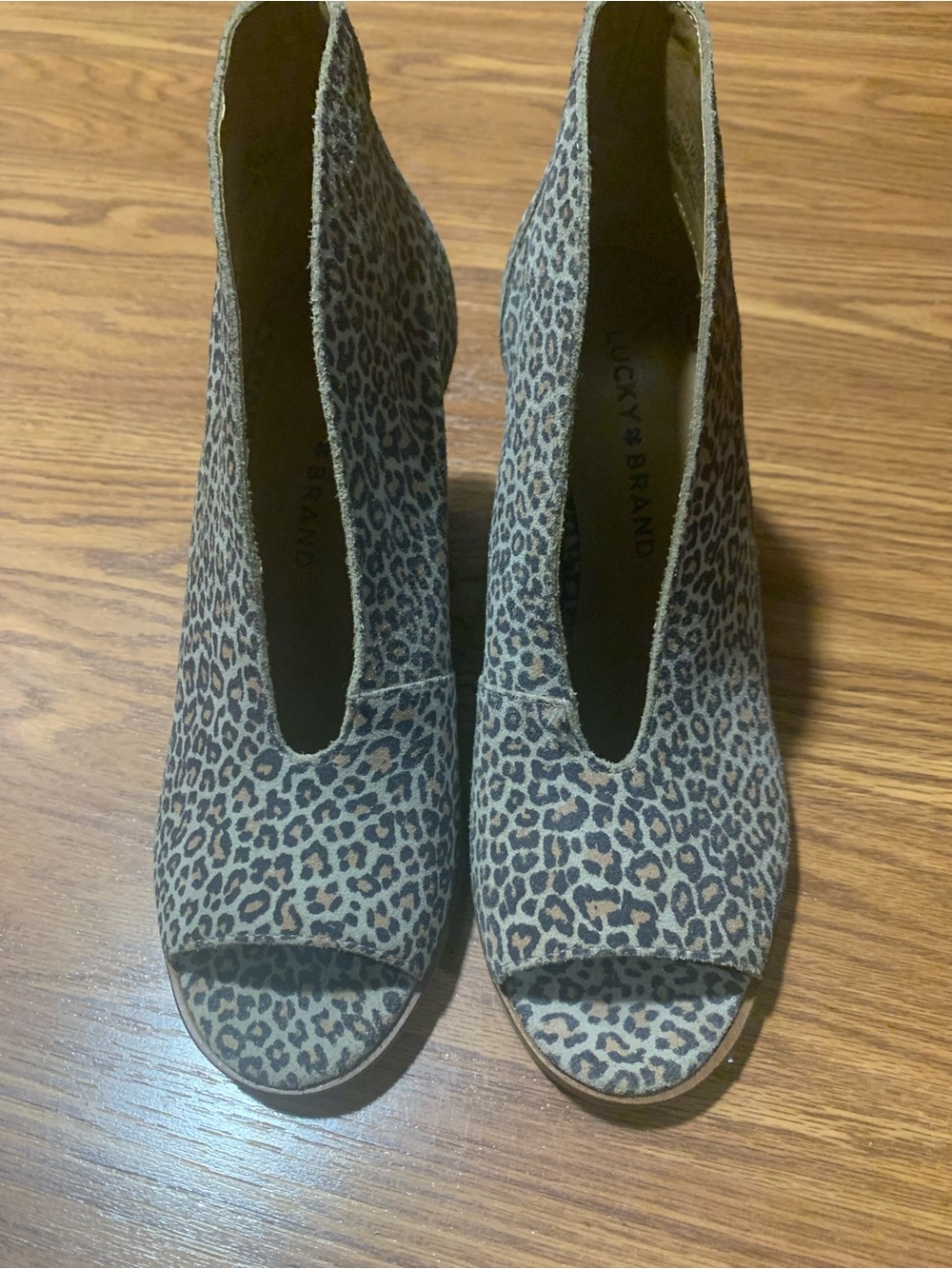 Lucky Brand Leopard Print Peep-Toe Heels in Brown and Black